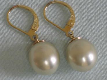 Perlenohringe 585 und 333er Gold mit silbergrauen Perlen Gewicht: 4,7 Gramm
