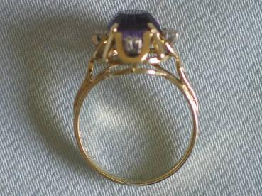 Preview: Amethystring mit 4 Diamanten aus 585er Gold, Größe 55, Gewicht: 4,7g