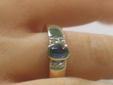 Saphir- Diamantring aus 585er Gold, Größe 56, Gewicht: 3,4g