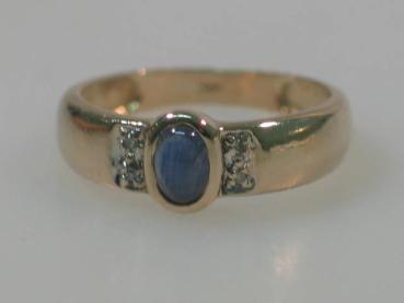 Saphir- Diamantring aus 585er Gold, Größe 56, Gewicht: 3,4g