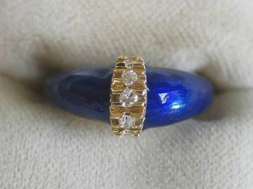 Ausgefallener Diamant / Emaille Ring aus 585er Gelbgold 0.15 ct. Größe 54, Gewicht: 5,1g