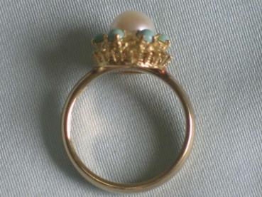 Eleganter Perlenring mit türkisfarbenen Farbsteinen aus 333er Gold, Größe 60, Gewicht: 5,9g