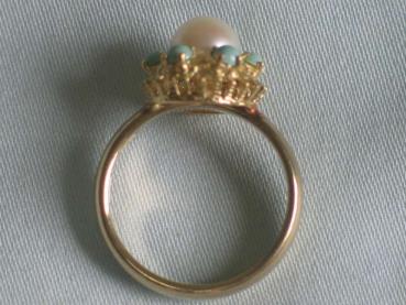 Preview: Eleganter Perlenring mit türkisfarbenen Farbsteinen aus 333er Gold, Größe 60, Gewicht: 5,9g