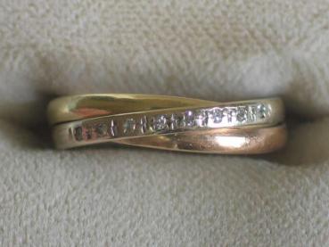 Tricolor Diamantring mit 8 Diamanten (0.08 ct.) 585er Gold, Größe 49, Gewicht: 2,4g