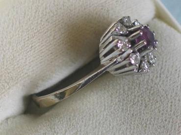 Diamant- Rubinring aus 585er Weißgold, Größe 54, Gewicht: 3,7g