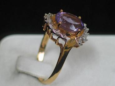 Preview: Fantastischer Amethyst Diamantring aus 585er Gelbgold, Größe 61, Gewicht: 5,1g