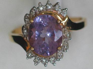 Fantastischer Amethyst Diamantring aus 585er Gelbgold, Größe 61, Gewicht: 5,1g