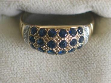 Saphir- Diamantring 0.06 ct. aus 585er Gold, Größe 56, Gewicht: 3,1g