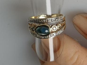 Preview: Diamant- Aquamarinring aus 585er Gold, Größe 50, Gewicht: 4,4g