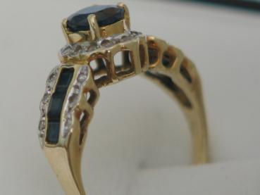Preview: Saphir- Diamantring aus 585er Gelbgold, Größe 48, Gewicht: 2,5g