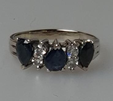Preview: Saphir- Diamantring aus 585er Weißgold, Größe 51, Gewicht: 2,6g