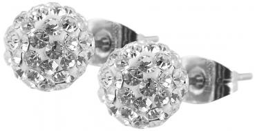 Preview: Akzent Edelstahl Ohrstecker Kugel mit Schmucksteinen, Durchmesser 8 mm