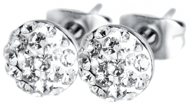 Preview: Akzent Edelstahl Ohrstecker Halbkugel mit Kristallsteinen, Durchmesser 8 mm