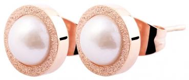 Akzent Edelstahl Ohrstecker mit Edelstein Schliff, Perlen Imitation, rosegoldfarben