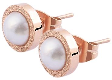Akzent Edelstahl Ohrstecker mit Edelstein Schliff, Perlen Imitation, rosegoldfarben