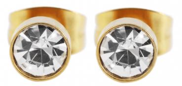 Preview: Akzent Edelstahl Ohrstecker mit Kristallstein, Breite 6 mm, vergoldet