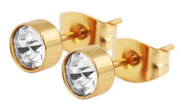 Akzent Edelstahl Ohrstecker mit Kristallstein, Breite 6 mm, vergoldet