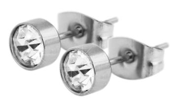 Akzent Edelstahl Ohrstecker, Kristallstein, Durchmesser 5 mm, silberfarbig