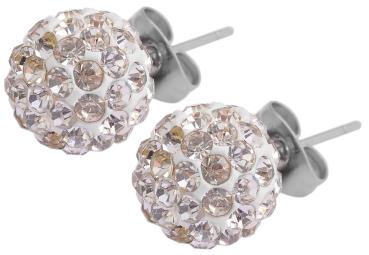 Akzent Edelstahl Ohrstecker Kugel mit Kristallsteinen, Durchmesser 10 mm