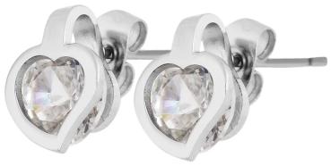Akzent Edelstahl Ohrstecker "Herz" mit Kristallstein, silberfarbig