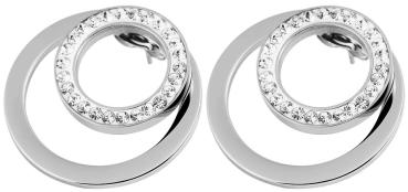 Akzent Edelstahl Ohrstecker mit Kristallsteinen, silberfarben, Durchmesser 22 mm