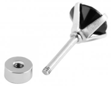 Akzent Edelstahl Ohrstecker mit schwarzem Schmuckstein, silberfarben