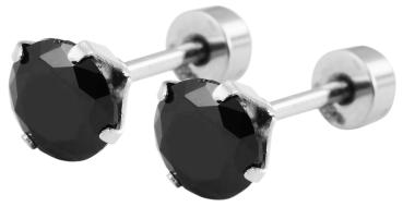 Akzent Edelstahl Ohrstecker mit schwarzem Schmuckstein, silberfarben