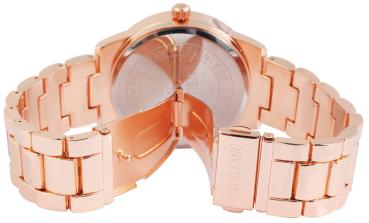 Preview: Excellanc Damenuhr mit goldfarbenem Metallband und Schmucksteinziffernblatt