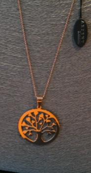 Preview: Akzent Edelstahlkette mit Anhänger "Lebensbaum", Länge: 70 + 5 cm, goldfarben