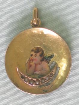 Antik Fotomedaillon aus 585er Gold mit Perlen Gewicht: 2,3g
