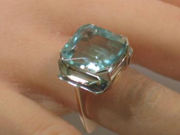 Aquamarin Edelsteinring mit 11,5 ct aus 585er Gold, Größe 51, Gewicht: 6,4g