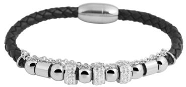 Akzent Geflochtenes Armband aus Echtleder und Edelstahl in Schwarz