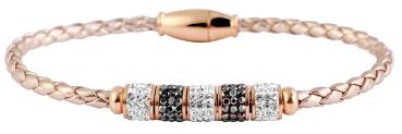 Akzent "Rondo" Geflochtenes Armband aus Echtleder in Bronze und Edelstahl, rosegoldfarben mit Schmucksteinen