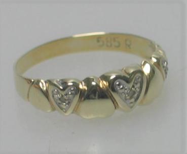 Diamantring "I love you" 585er Gold mit Herzchen und 3 Diamanten, Größe 53, Gewicht: 1,5g