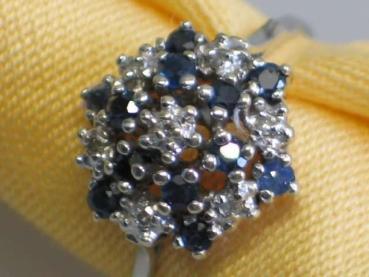 Preview: Ring aus 333er Weißgold mit Diamanten und Topas Edelsteinen, Größe 61, Gewicht: 4,0g
