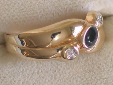 Preview: Saphir-Diamantring 0.04 ct. aus 585er Gold, Größe 53, Gewicht:1,9g