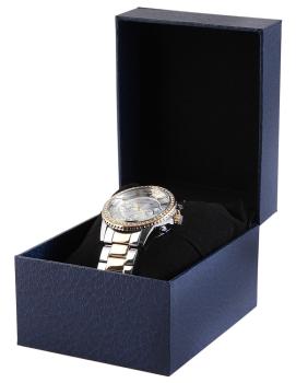 Uhrenbox aus Pappe, blau mit Innenkissen