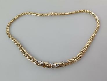 Flechtcollier / Halskette 585er Gold mit Diamanten 0.25 ct. , Länge 41,7 cm, Gewicht: 39,7g