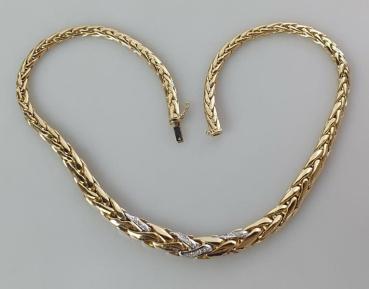Flechtcollier / Halskette 585er Gold mit Diamanten 0.25 ct. , Länge 41,7 cm, Gewicht: 39,7g