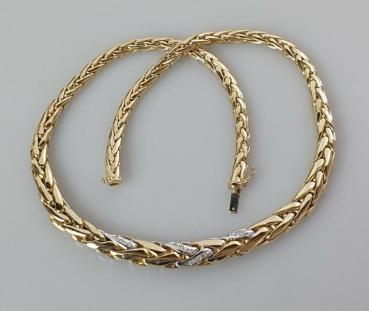 Flechtcollier / Halskette 585er Gold mit Diamanten 0.25 ct. , Länge 41,7 cm, Gewicht: 39,7g