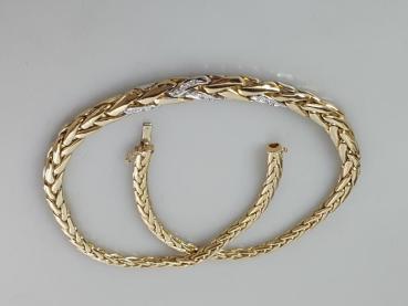 Flechtcollier / Halskette 585er Gold mit Diamanten 0.25 ct. , Länge 41,7 cm, Gewicht: 39,7g