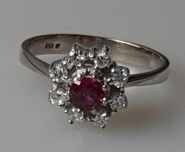 Weißgold Rubin- Diamantring aus 585er, Größe 53, Gewicht: 3,9g