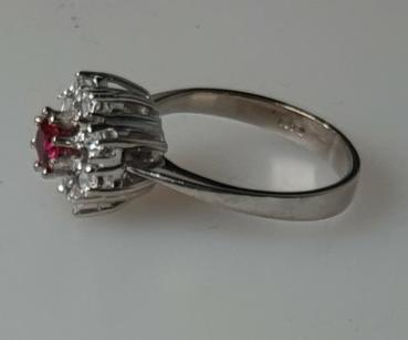 Weißgold Rubin- Diamantring aus 585er, Größe 53, Gewicht: 3,9g