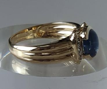 Preview: Saphirring Cabochon mit 6 Diamanten, 585er Gold, Größe 64, Gewicht: 5,1g