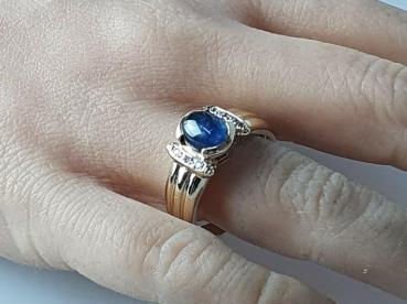 Preview: Saphirring Cabochon mit 6 Diamanten, 585er Gold, Größe 64, Gewicht: 5,1g