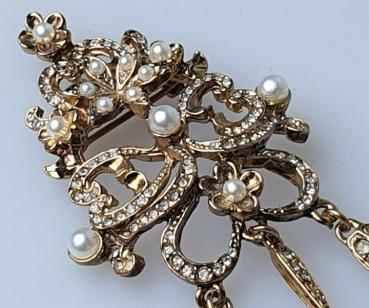 Antik Große Prunkbosche mit Perlen und Schmucksteinen, vergoldet