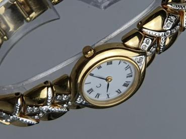 Preview: Damen Cocktailuhr mit Schmucksteinen, vergoldet