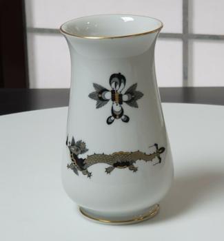 Vintage Meissen Vase, Reicher Drache, schwarz, goldschattiert mit Goldrand