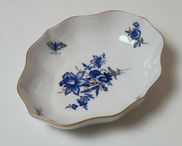 Vintage Meissen Schale, Blumendekor, kobaltblau mit Goldrand, Mod. 1