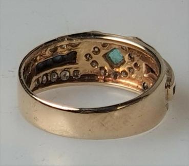 Herrlicher Diamantring mit Smaragd und Saphir aus 750er Gold, Größe 52, Gewicht: 4,6g